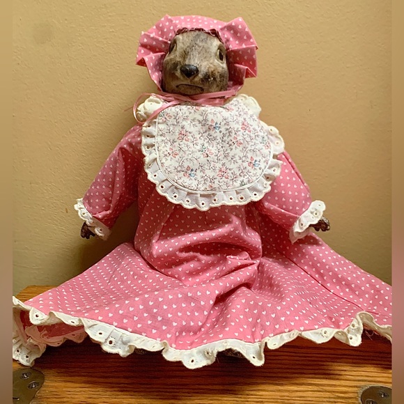 Vintage Artisan Hand Crafted Female Baby Doll Pink Dress Rabbit Head Baroque - Picture 3 of 15